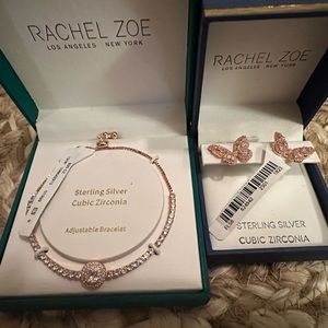 NWT-Rachel Zoe Rose Gold Colored w/ Cubic Zirconia Diamonds Bracelet & Earrings